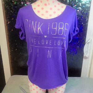 Y2K Vintage VS Pink Purple V-neck Back Hologram T-shirt Size:XS